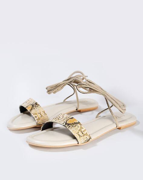 yellow lace up flat sandals