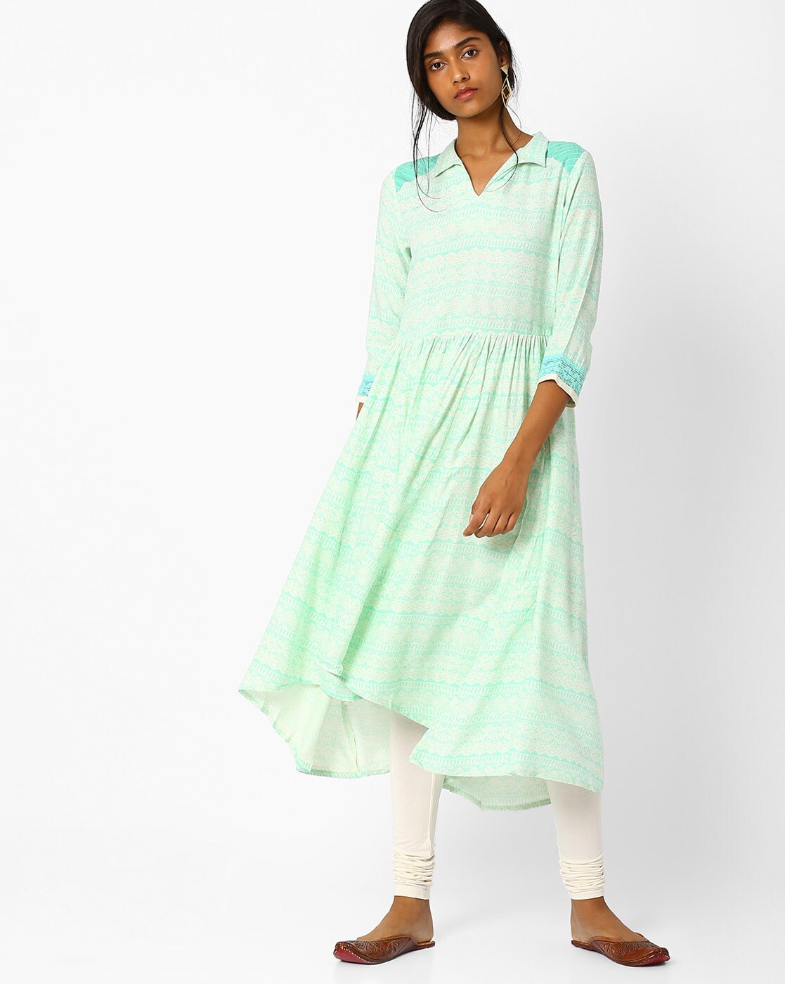 Buy Kittu's Women Green Cotton Straight Roll Up Sleeve Shirt Collar Kurti  at Amazon.in