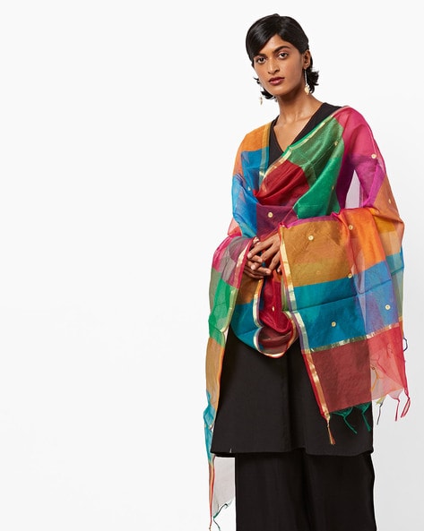 Colourblock Silk Dupatta with Zari Price in India