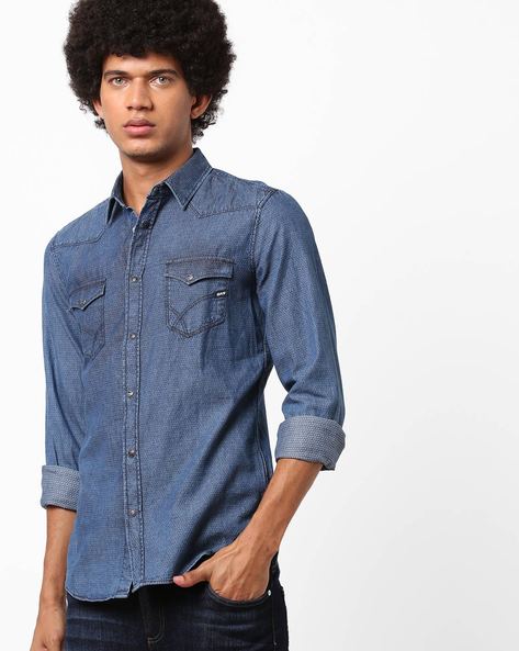 Salsa jeans 125456 Slim Fit Cowboy Denim Long Sleeve Shirt Blue| Dressinn