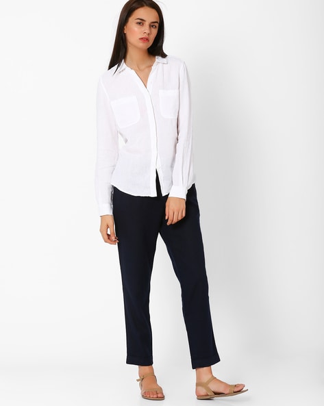 Buy Nnifa Regular Fit Women Cotton Lycra Blend Peg Trousers,Dark Blue,S at  Amazon.in