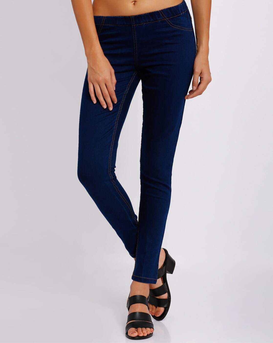 denim jeggings with elasticated waist