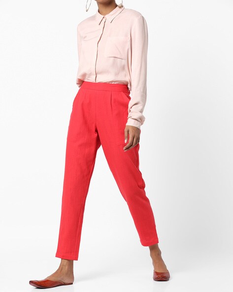 Textured Relaxed Fit Pleated Pants Price in India