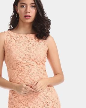 peach colored lace dress