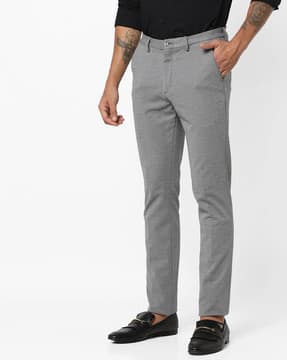 Textured Slim Fit Flat-Front Trousers