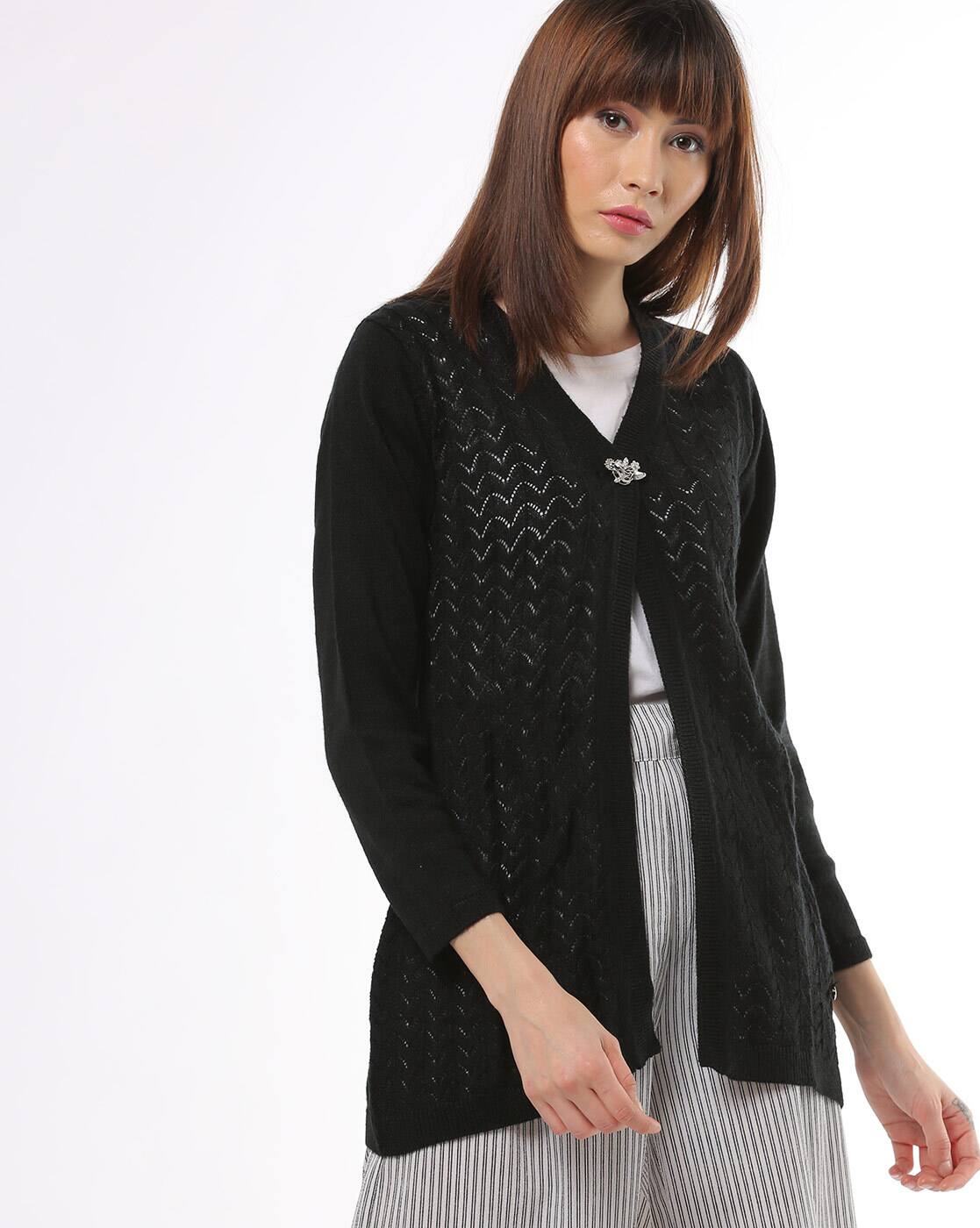 black pointelle cardigan