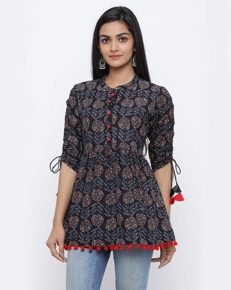 Floral Print Tunic with Tie-Up Detail (Image - 1)