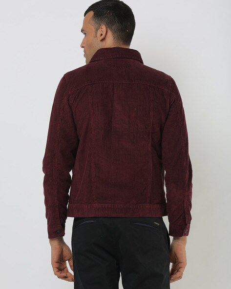 Trendy Full Sleeve Varsity Maroon Jacket For Men