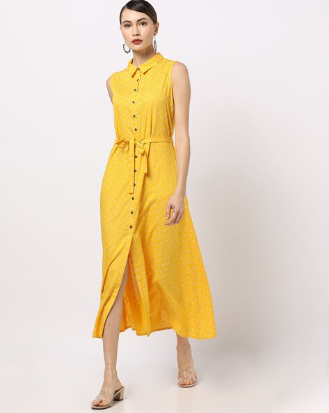 Floral Print Shirt Dress with Fabric Belt