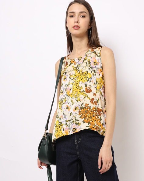 yellow floral sleeveless top