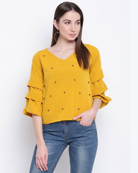 yellow embellished top