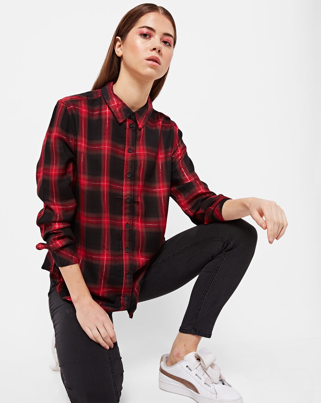 Girls red and outlet black shirt