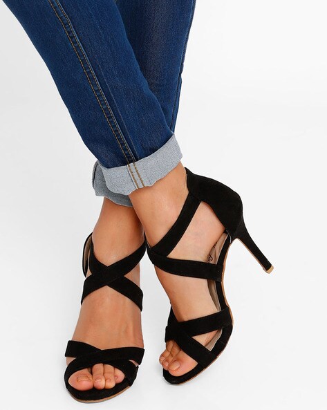 Black discount strappy stilettos