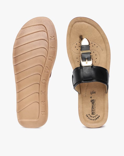 Women T-strap Sandals with Metallic Buckle Accent