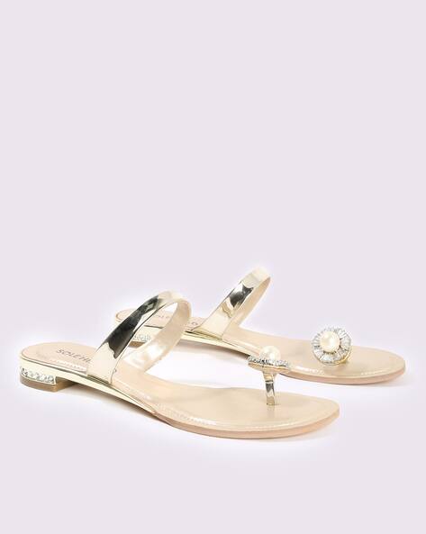 gold embellished flat sandals