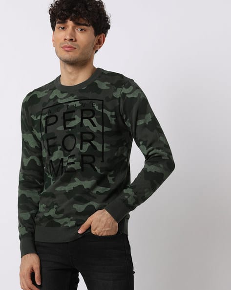 Camouflage Print Cotton Sweater