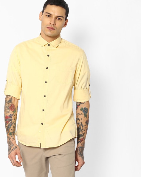 golden attire Men Solid Casual Yellow Shirt - Buy golden attire Men Solid  Casual Yellow Shirt Online at Best Prices in India