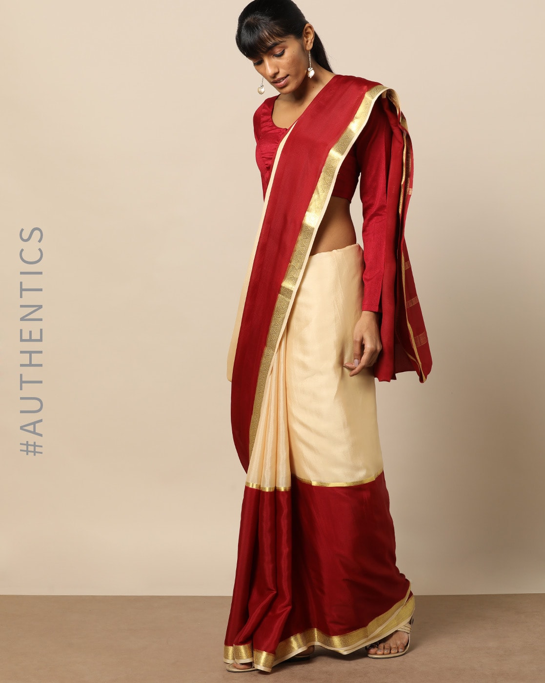 Buy Cream & Maroon Sarees for Women by RudrakaasheMSU Online ...