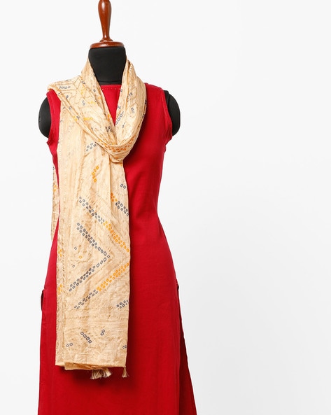 Printed Crushed Dupatta with Tassels Price in India