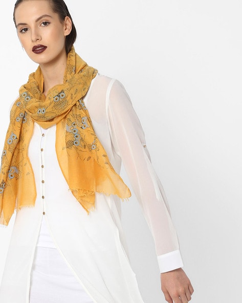 Owl Print Scarf with Frayed Edges Price in India