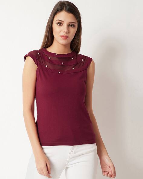 MISS CHASE Solid Top with Round Neck and Cap Sleeves