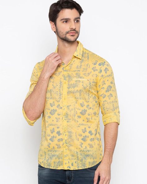 yellow printed shirt mens