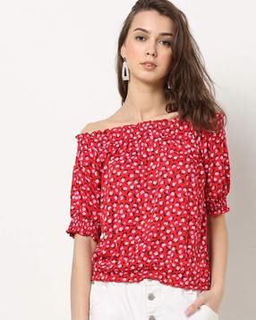 Floral Print V-neck Peplum Top with Tie-Up