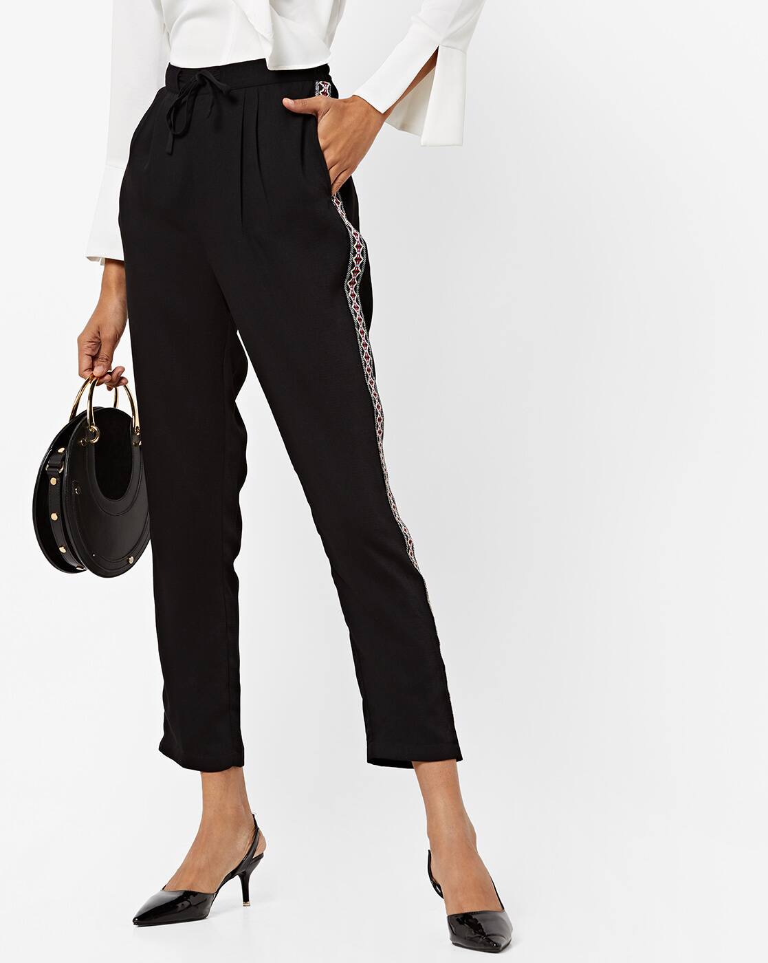 women's high rise black trousers
