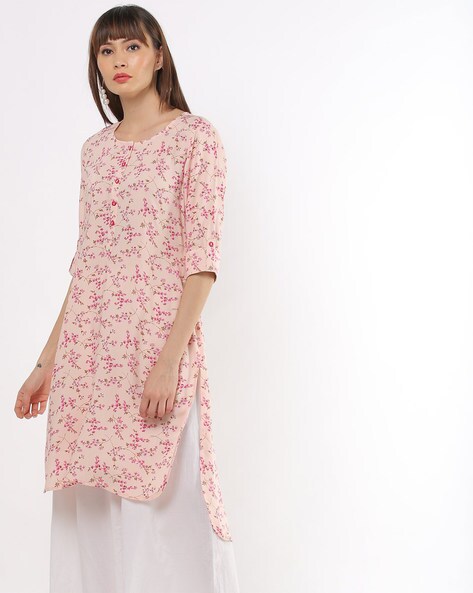 Floral Print High-Low Straight Kurta