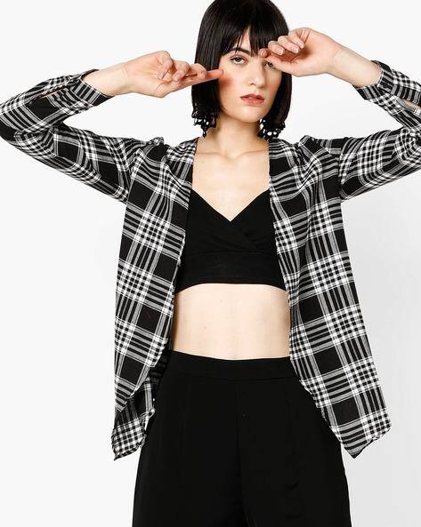 Checked Open-Front Shrug By Fame Forever By Lifestyle ( Black )