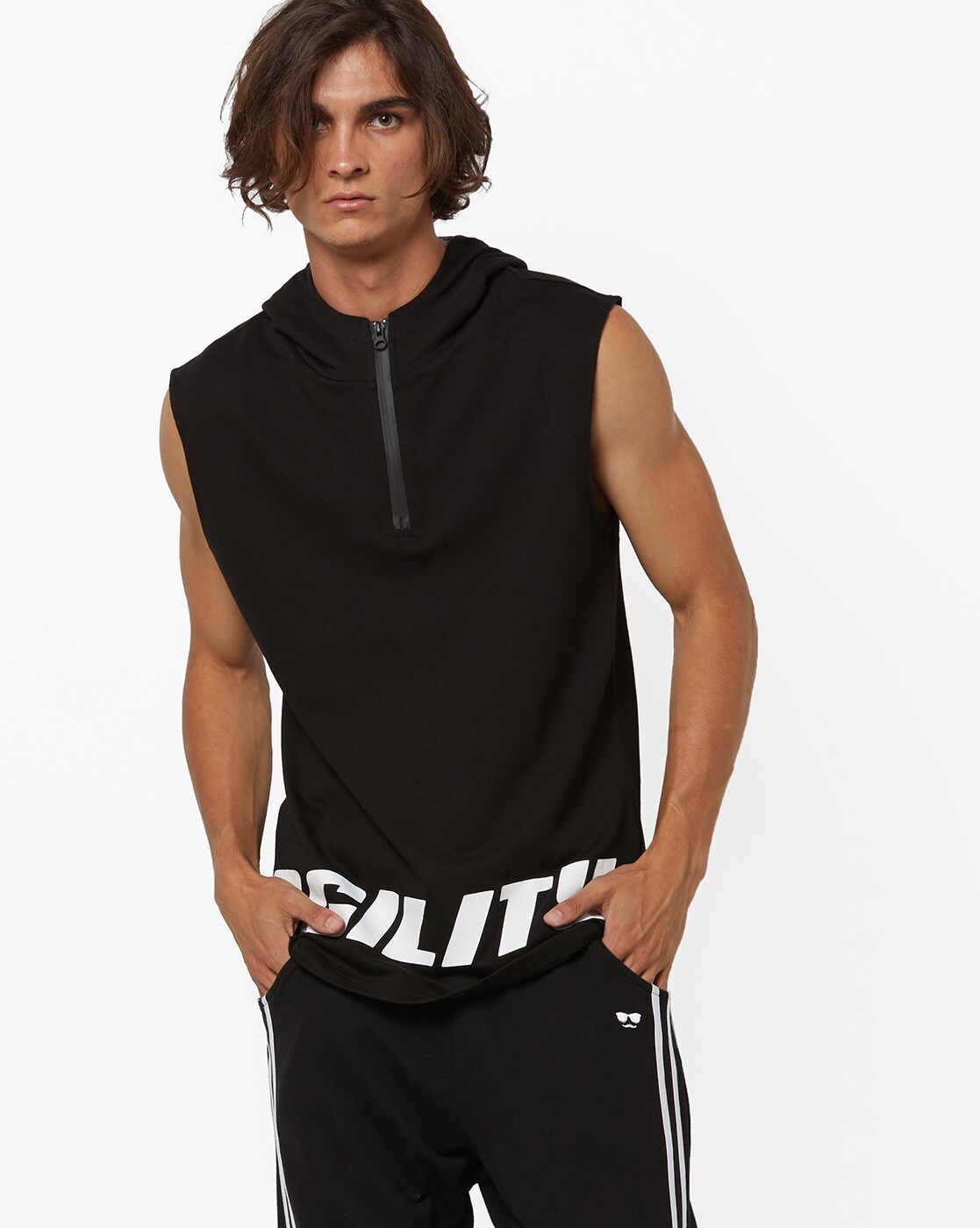 sleeveless hooded sweatshirt