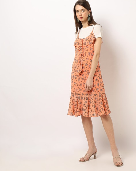 floral print a line dress ajio