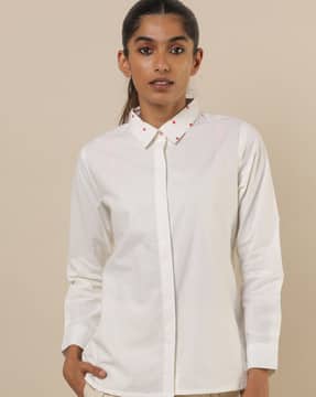 Off white button down shirt women's Clearance