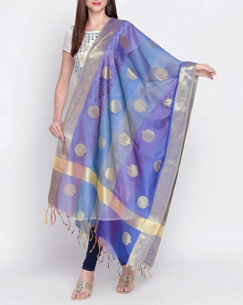 Tasselled Banarasi Silk Dupatta with Zari Motifs Price in India