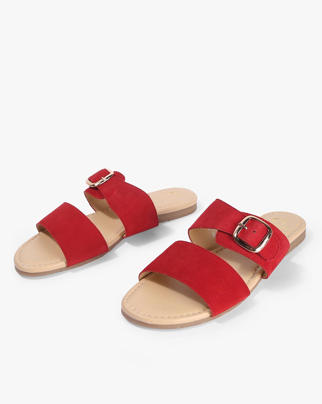 red flat strappy sandals