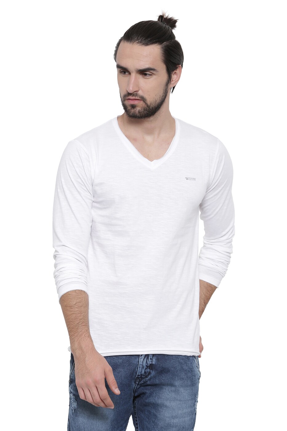 Buy White WITH Solid Slim Fit V-neck T-shirt | AJIO