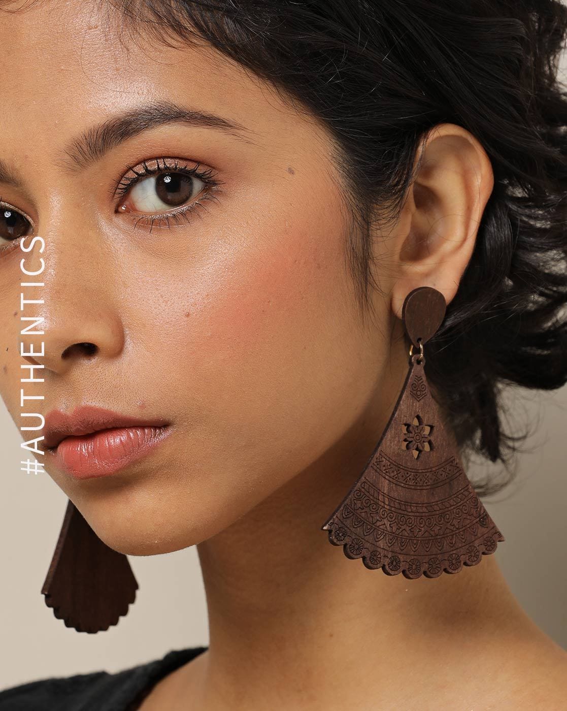 Brown color antique rivoli stone earrings - Jaipur Mart - 4257563