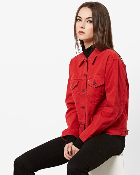 levi's red denim jacket womens