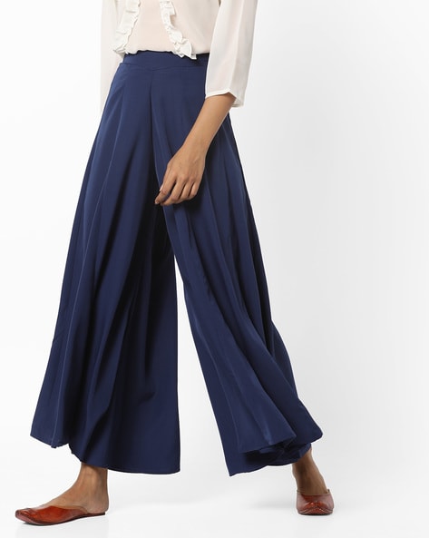 Pleated-Front Flared Palazzo Pants Price in India
