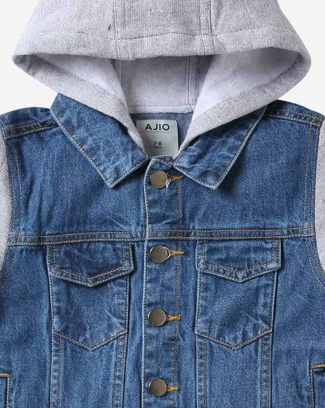 Hooded Denim Denim Jackets Ajio Buy Blue Jackets Coats For Women