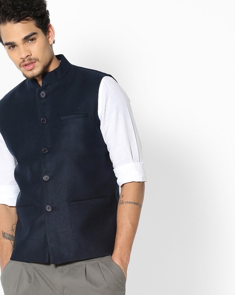 Buy vandnam fabrics Nehru Jackets for Men, Polycotton Waist Coat Combo for  Wedding (L, Dark Blue - Khakhi) at Amazon.in