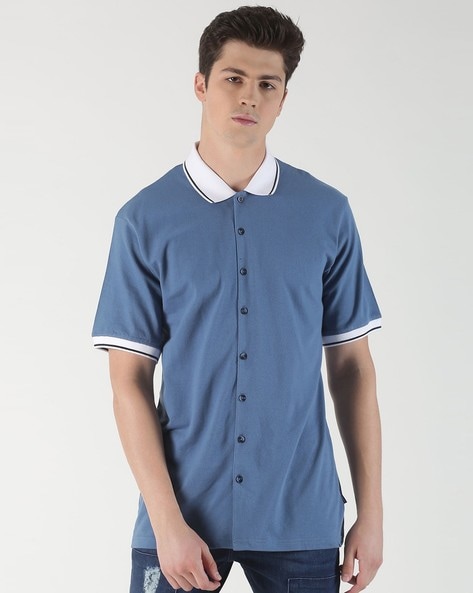 Blue Saint Shirt with Contrast Collar