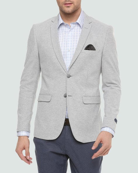 Textured Single-Breasted Blazer with Flap Pockets