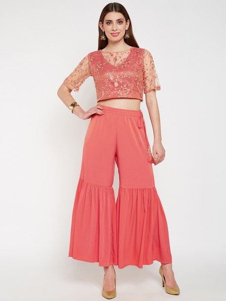 Crop Top Sharara With Organza Ruffle Duppatta in Mustard – Spend Worth  Clothing | All Rights Reserved.