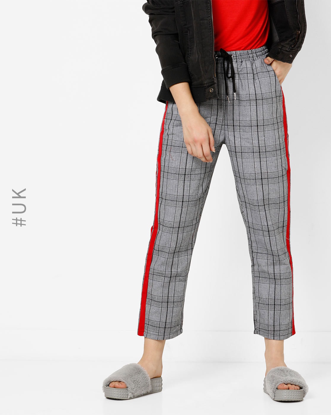 Womens Checked Trousers Red Women Sports Fitness Running Casual Prints  Trousers Loose Big Hems Wide Leg Pants with Side Pockets Womens Short  red M  Amazoncouk Fashion