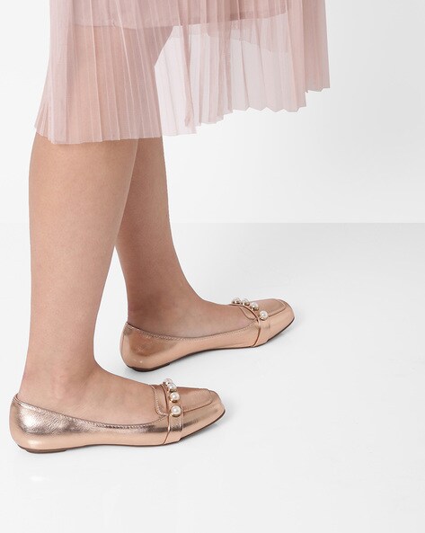 pearl embellished flat shoes