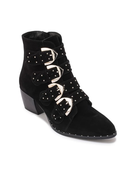 Studded Ankle-Length Boots with Buckle Fastening