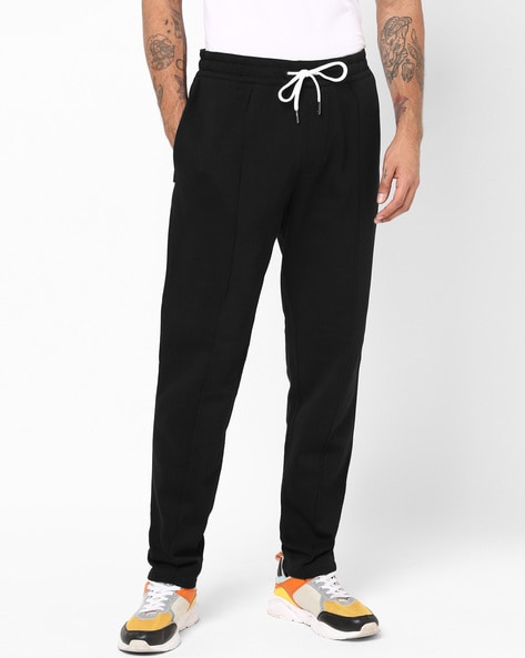 Buy GIORGIO ARMANI Flat-Front Relaxed Fit Trousers | Black Color Men | AJIO  LUXE