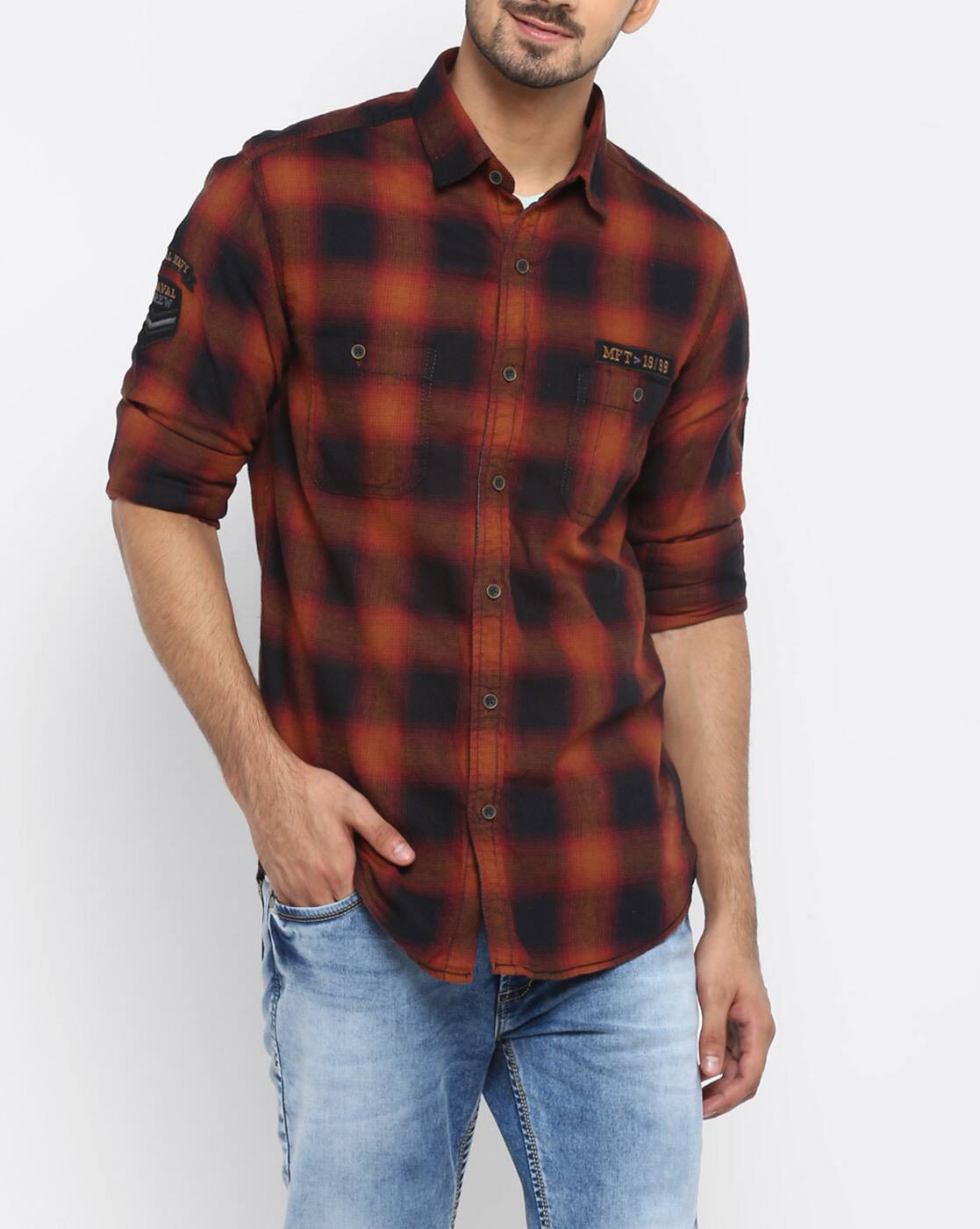 Buy Rust Orange Shirts for Men by MUFTI 