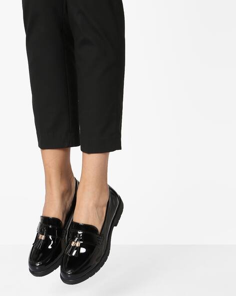 black patent tassel loafers womens